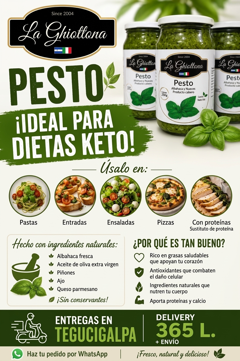 Frascos de Pesto casero de La Ghiottona, albahaca y nueces, 250 g